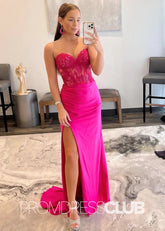Natalie |Long Fuchsia Prom Dresses Near Me With Mermaid Sweetheart Slit - Price #price_variant_lowest# - Fuchsia - PromDressClub